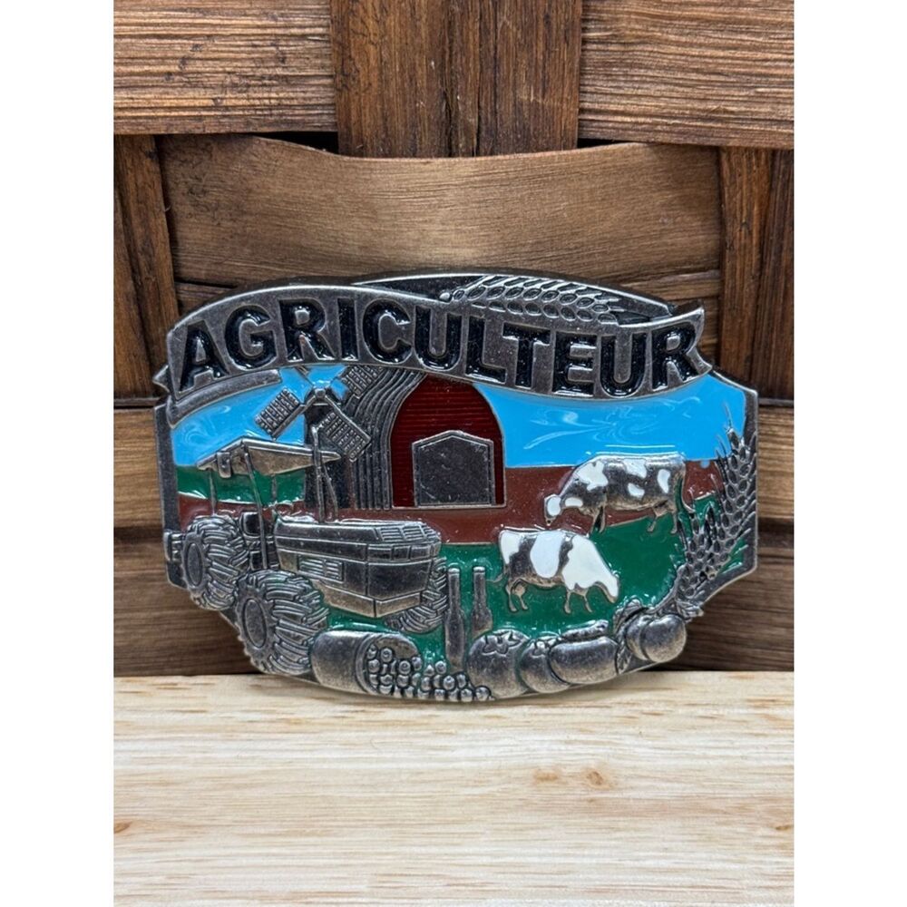 Agriculteur Enamel Farm Belt Buckle - Blue, Green, Red